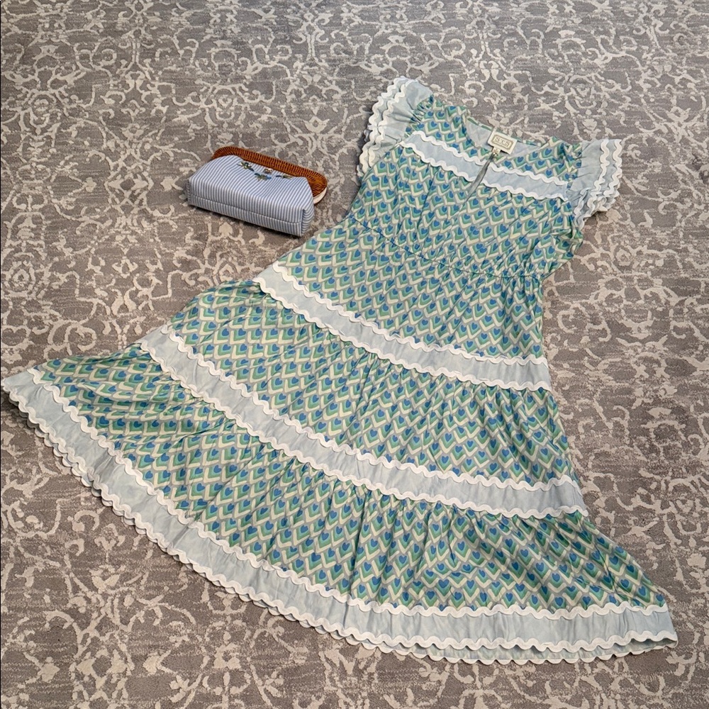 Sail to Sable Green & Blue Patterned Maxi Dress with White Trim